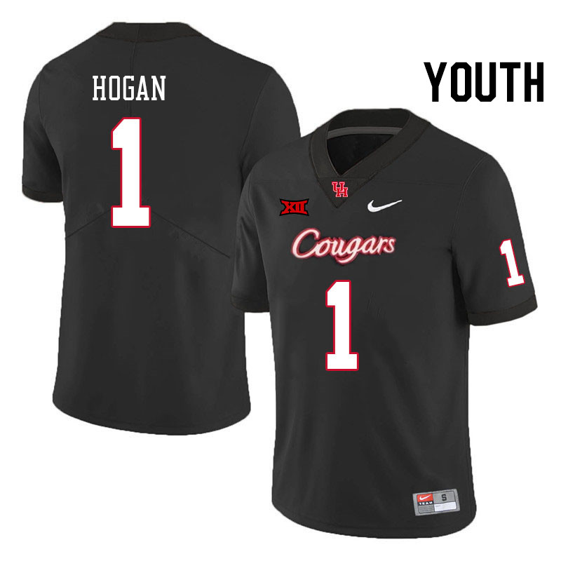 Youth #1 Alex Hogan Houston Cougars Big 12 XII College Football Jerseys Stitched-Black - Click Image to Close